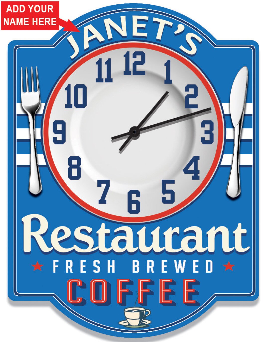 Vintage Restaurant Custom Wall Clock, Restaurant Clocks, Diner Décor