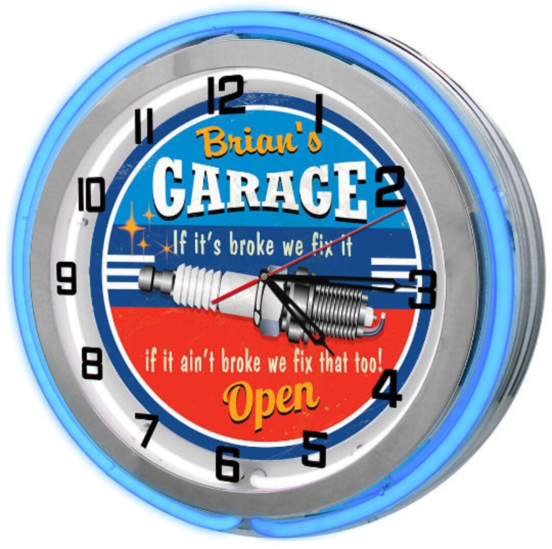 Custom Light up Garage 19 Clock Signs, Mechanic Garage Neon Signs, Auto