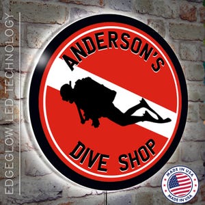 Diver Flag Dive Shop LED Signs, Scuba Diving Back Lit Sign, LED Scuba Shop Sign, Scuba Diving Store Customized Backlit Signs