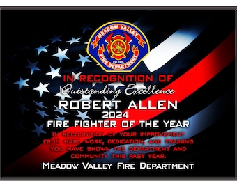 Personalized Firefighter Recognition Plaque: Fire Department Award
