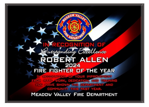Personalized Firefighter Recognition Plaque: Fire Department Award