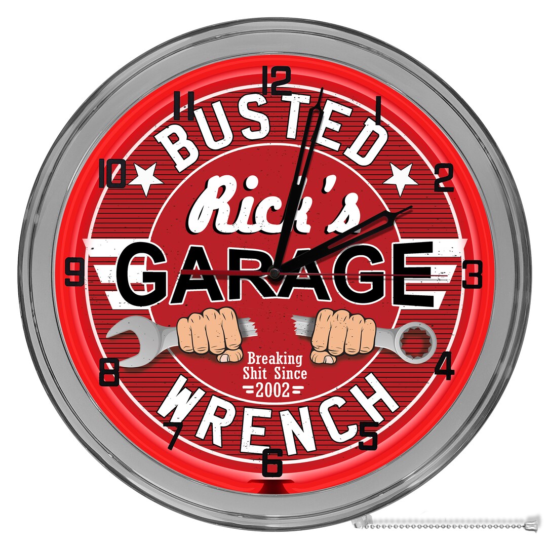 Garage Mechanic Light up 16 in Neon Clock, Broken Tools Signs, Large