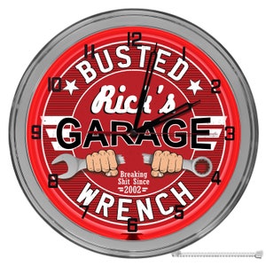 Garage Mechanic Light Up 16 In Neon Clock, Broken Tools Signs, Large Neon Garage Clocks, Hot Rod Garage Wall Clocks,