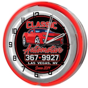 Car Shop 19&quot; Neon Sign Clock, Neon Light Signs, Automotive Neon Signs, Customized Neon Light Signs
