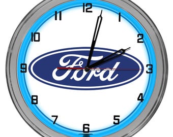 Ford Neon Garage Clock: Officially Licensed, Chrome Finish, Quiet Sweep