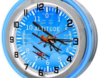 Pilot Aviation 19" Neon Sign Clocks, Custom Neon Signs, Pilot Décor, Flying Neon Sign, Airplane Signs, Aviation Hangar Signs,