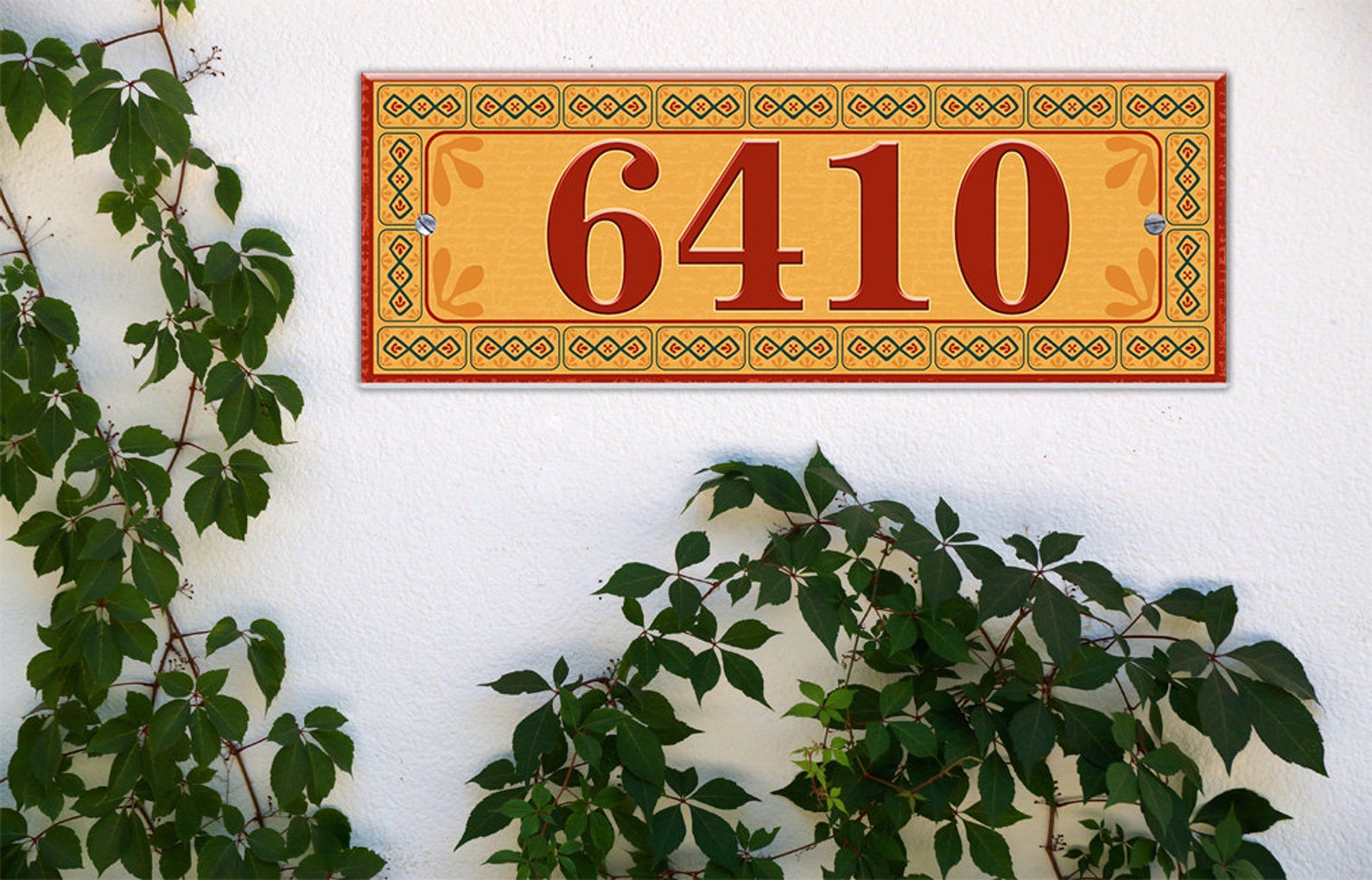 Southwestern Themed Ceramic House Number, Aztec Flowers Themed House