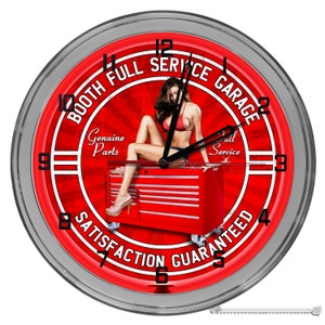 Full Service Tool Box Garage Girl 16 In Neon Clock, Garage Repair Shop Light Up Sign, Mechanic Garage Clock, Car Repair Clocks