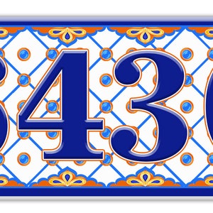 Spanish Tile Blue Floral Ceramic House Numbers, Spanish Floral Ceramic House Plaque, Talavera Tile Themed House Sign, Floral Address House