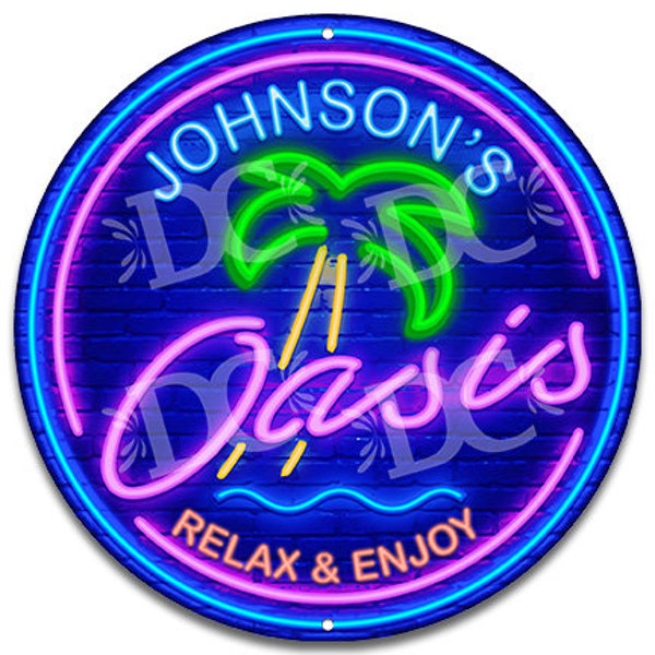 Backyard Oasis Sign, Customized Patio Sign, Neon Themed Tiki Bar Sign, Oasis Signs, Customized Bar Signs, Outdoor Patio Signs,