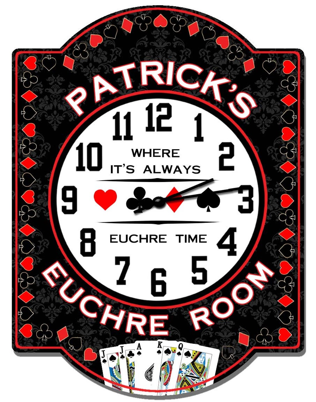 Euchre Room Signs, Euchre Room Clocks Customized, Game Room Signs