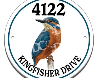 Kingfisher Bird Ceramic House Number Sign: Personalized Address Tile