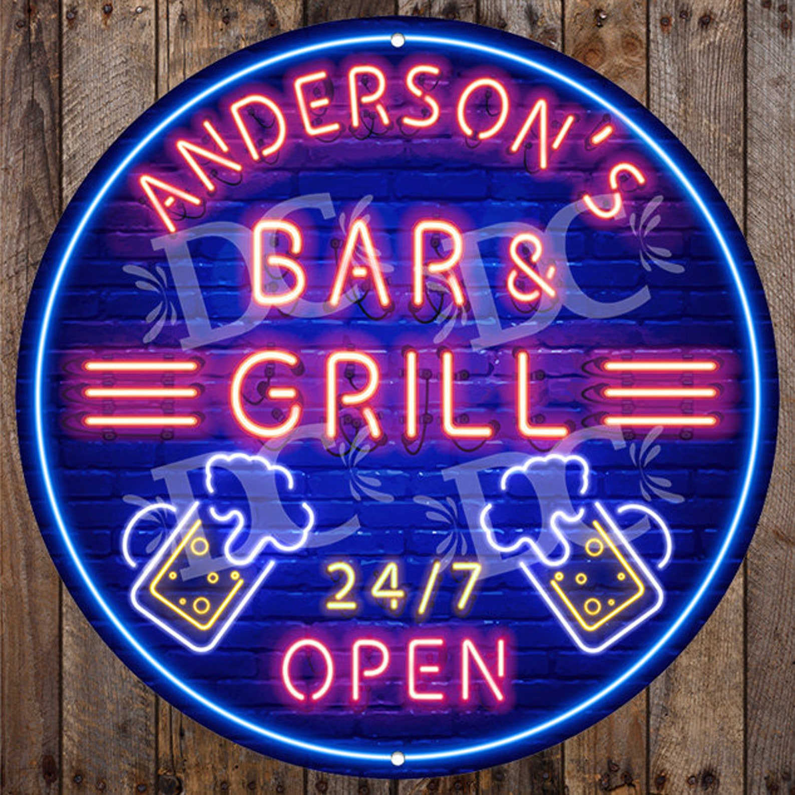 Bar & Grill Neon Themed Custom Sign Restaurant Neon Themed Etsy
