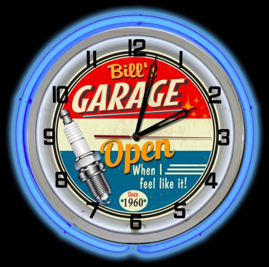 Mechanic Garage 19 Neon Clock Sign Customized Dad's Etsy