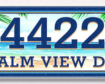 Palm Tree Beach House Number Sign: Watercolor Ceramic Plaque