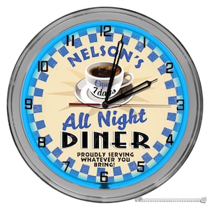 Retro Coffee Shop Neon Clock: 50's Style Light Up Wall Decor