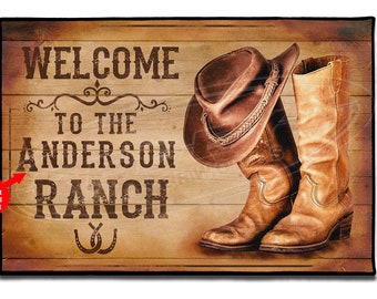 Western Ranch Front Door Welcome Mat, Cowboy Door Mat, Western Door Mat, Cowboy Front Porch Rug, Ranch Front Porch Mat, Custom Ranch Mat