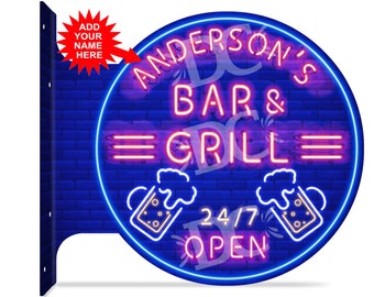 Bar & Grill Sign, Backyard Bar Neon Themed Sign, Bar Neon Themed Sign, Neon Themed Bar and Grill Sign