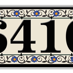 Blue Floral Vines Ceramic House Numbers, Spanish Floral Ceramic House Plaque, Talavera Tile Themed House Sign, Floral Address House