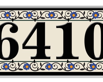 Blue Floral Vines Ceramic House Numbers, Spanish Floral Ceramic House Plaque, Talavera Tile Themed House Sign, Floral Address House