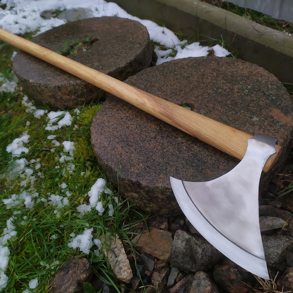 Dane axe type L with long handle, danish axe, English long axe, hafted axe, viking axe, berserker axe, historic weapon, collectible weapon