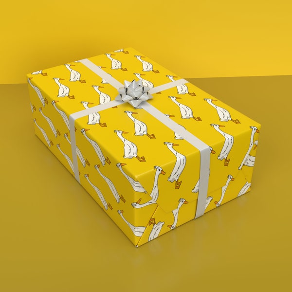 Running Duck Wrapping Paper | Yellow | Indian Runner Duck | Birthday Gift Wrap | Duck Wrapping Paper | For Mum, Aunt, Sister | For Children