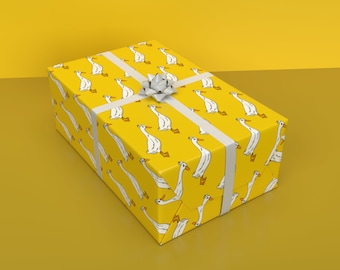 Running Duck Wrapping Paper | Yellow | Indian Runner Duck | Birthday Gift Wrap | Duck Wrapping Paper | For Mum, Aunt, Sister | For Children