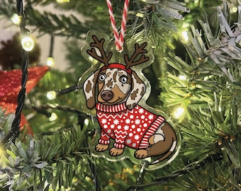 Dachshund Christmas Tree Decoration | Chocolate Dapple Sausage Dog | Tree Hanger | Tree Decks | Weiner Dog Owner | Daxie Gifts | Ornament