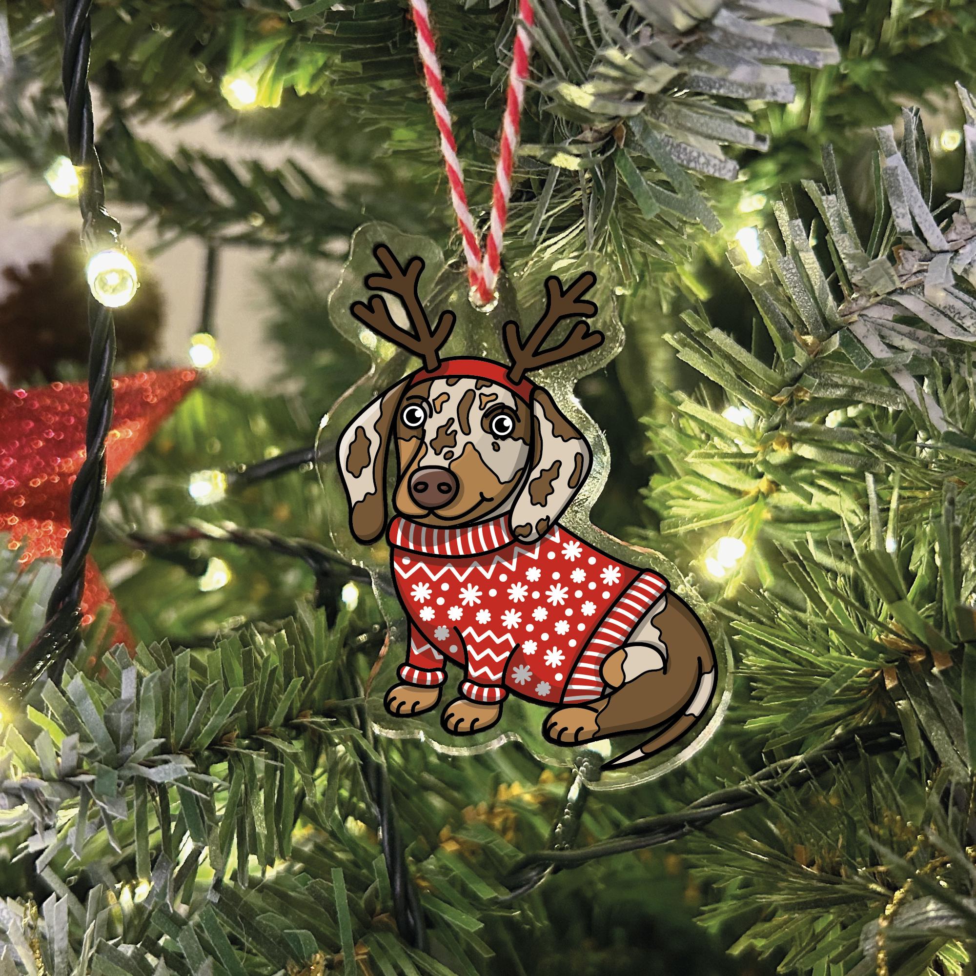 7 Stück Dackel Weihnachtsbaumschmuck - Acryl Anhänger Mit Weihnachtsmotiven