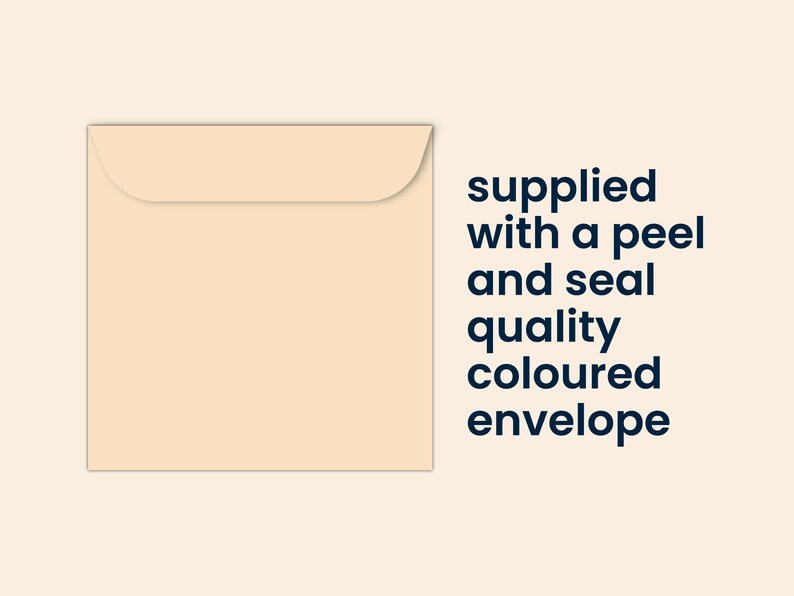 May include: A cream colored envelope with a peel and seal closure.  The envelope is supplied with a peel and seal quality colored envelope.