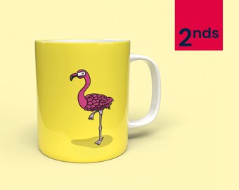 SECONDS Flamingo Mug | Personalised | Tea & Coffee Lover Gift | For Friend, Mum, Sister, Auntie, Brother | Animal Lover Present | Yellow