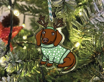 Dachshund Christmas Tree Decoration | Red Sausage Dog | Tree Hanger | Tree Decks | Weiner Dog Owner | Daxie Gifts | Ornament