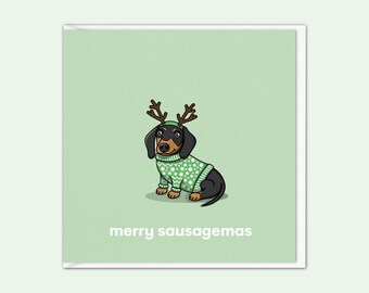Dachshund Christmas Card | Black & Tan Sausage Dog Xmas Card | Dogs Christmas Card | Funny Card | From The Dog | Pet Owners