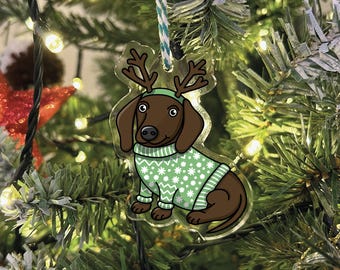 Dachshund Christmas Tree Decoration | Brown Sausage Dog | Tree Hanger | Tree Decks | Weiner Dog Owner | Daxie Gifts | Ornament