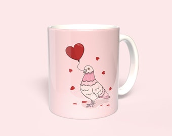 Pigeon Mug | Valentines Pigeon Mug | For Friend, Partner, Girlfriend, Boyfriend, Husband, Wife | Pigeon Gifts | Pidge | Pink Pigeon