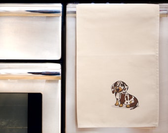 Dachshund Tea Towel | Chocolate Dapple Dachshund  | Sausage Dog Tea Towel | Daxie | Dachshund Gifts | Sausage Dog Gifts | Weiner Dog