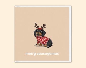 Dachshund Christmas Card | Black & Tan Sausage Dog Xmas Card | Dogs Christmas Card | Funny Card | From The Dog | Pet Owners