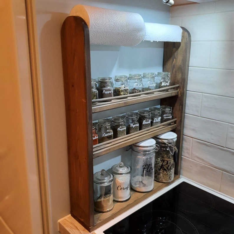 Custom Made Wooden Spice Rack and Kitchen Roll Dispenser Etsy UK