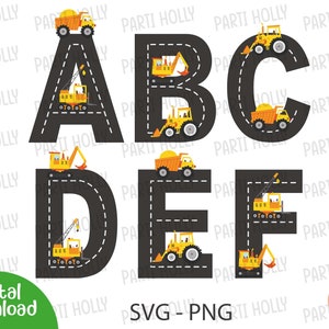 Monograma de coche de juguete de carretera divertido Svg-Png, alfabeto de pista de carreras, silueta, fuente de carretera, archivos de corte, fuente de monograma elegante Icono de carretera