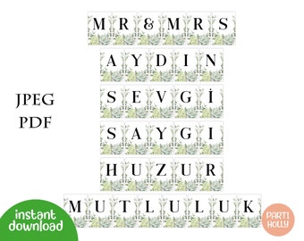 Slinger om bruiloft te knippen incl Pdf Jpeg, lus om wimpelketting vast te houden Bruiloftsspel Bruid Bruidegom Knip Mr&Mrs, Bunting Banner