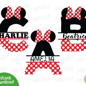 Minnie Mouse Split Monogram Alphabet Svg,Eps,Png,PdfMonogram Frame Alphabet, Cortar archivo para Cricut, Cortar archivos, Fancy Monogram Font Mickey icono