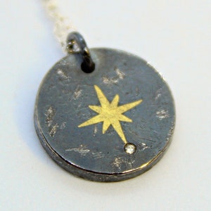 Star necklace, north star necklace, black pendant, gold star pendant, gold polaris pendant, dainty diamond necklace