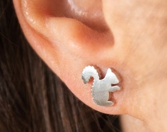Squirrel earrings, cute stud earrings, animal studs, silver studs