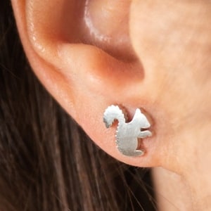 Squirrel earrings, cute stud earrings, animal studs, silver studs
