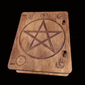 Tarotkartenbox mit Pentagramm, Deckhalter, Deckbox, Haus für Tarotkarten, Tarotaufbewahrungsbox, Four Elements