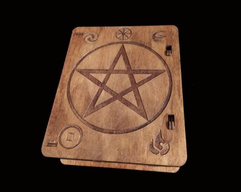 Tarot card box with Pentagram, deck holder, deck box, house for tarot cards, tarot storage box, Four Elements