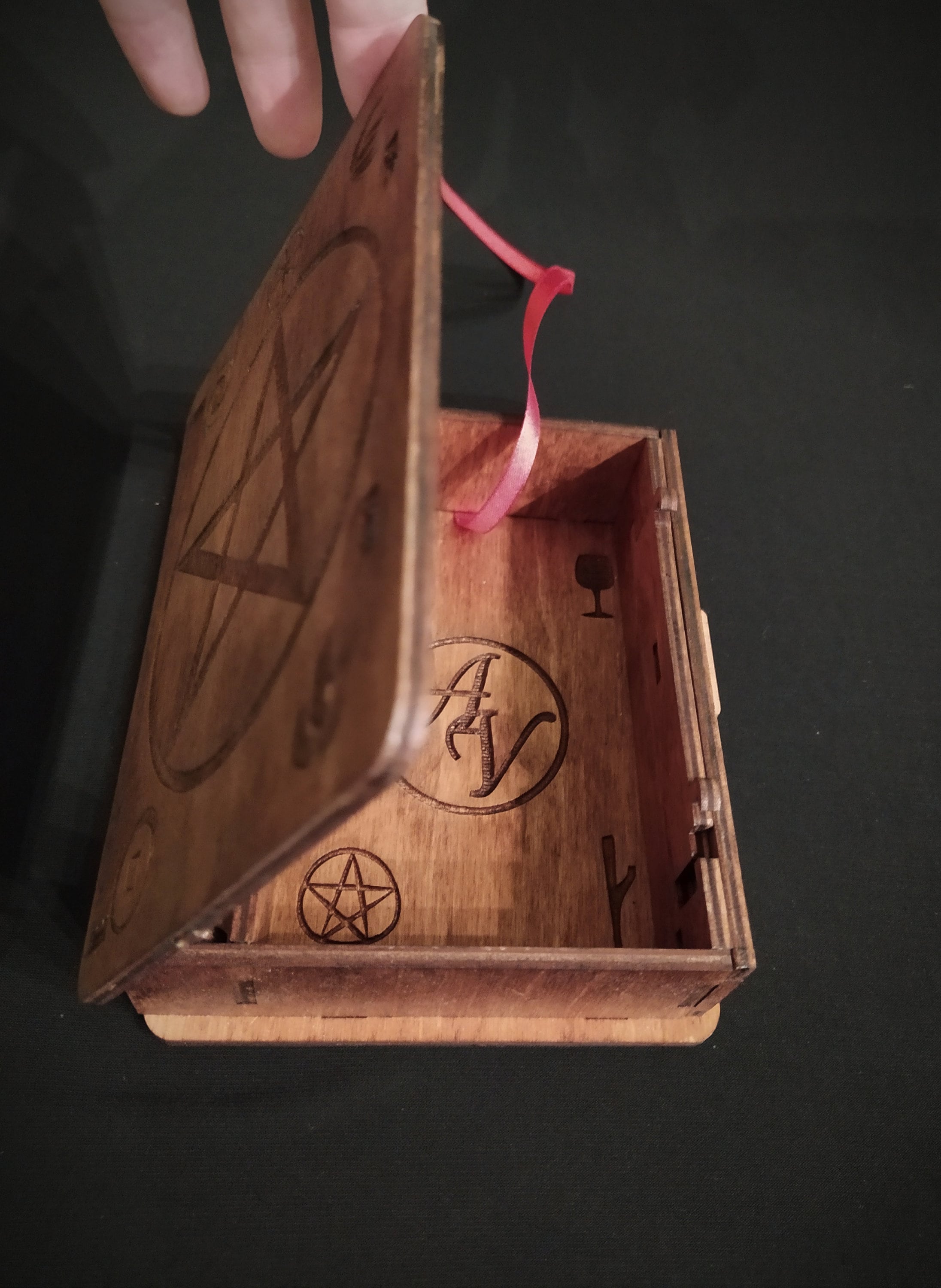 Tarot Card Box With Pentagram Deck Holder Wooden Organizer Etsy