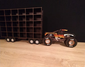 Monster Truck Organizer, Monster Truck scale models displey, Monster Truck Shelf, Wood wall mounded Game room decor