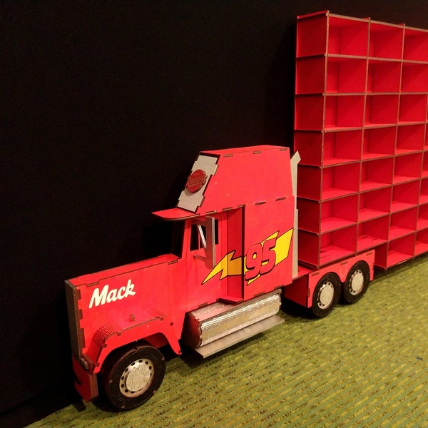Organizzatore Mack, scaffale per camion per auto giocattolo dei cartoni animati, display di modelli pressofusi, regalo di Natale per gli appassionati di auto, deposito Mattel Cars