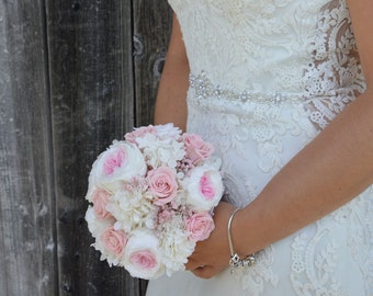 romantic bridal bouquet glycerine dried flowers